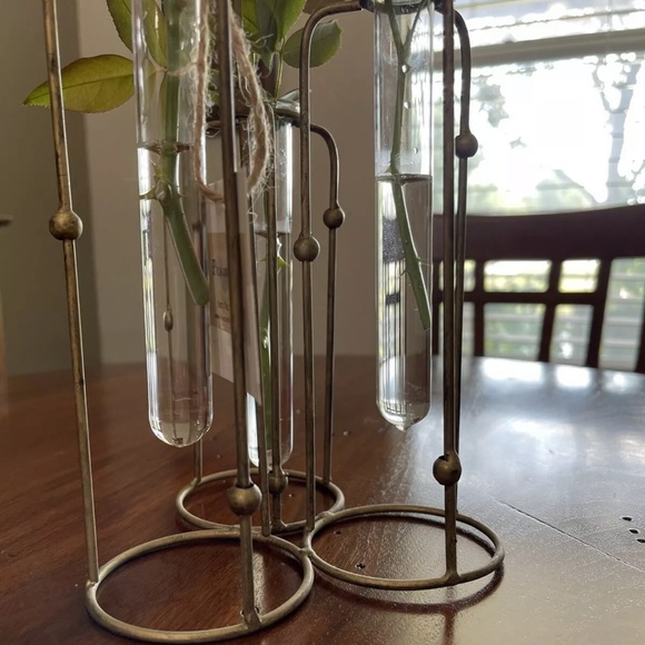 Gold Metal Hinged 3 Glass Test Tubes Vase Set. - Picture 8 of 13